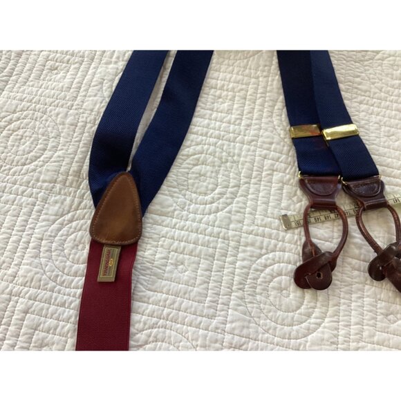 Vintage TRAFALGAR Maroon Blue Nylon Suspenders Braces | Leather Tabs - Picture 4 of 10